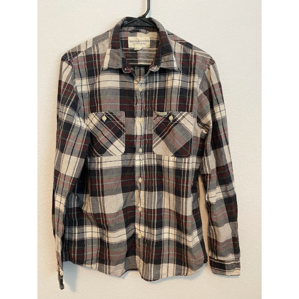 RALPH LAUREN DENIM & SUPPLY WESTERN RODEO BROWN PLAID MEN'S SHIRT M